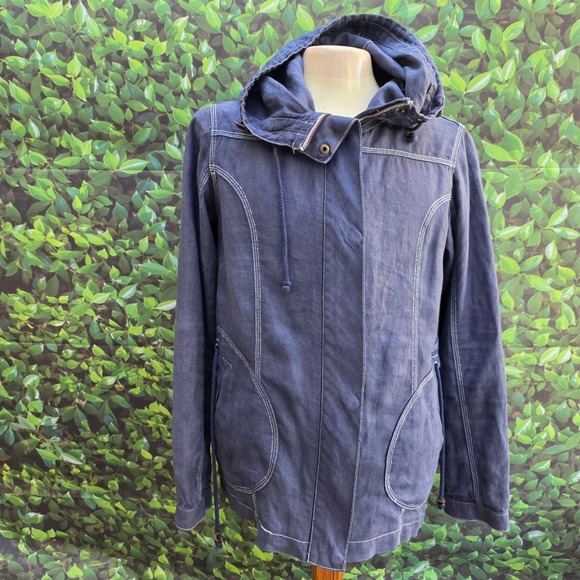 Tommy Bahama Jackets & Blazers - Tommy Bahama Relax Navy Blue 100% Linen Hooded Contrast Stitch Jacket Small